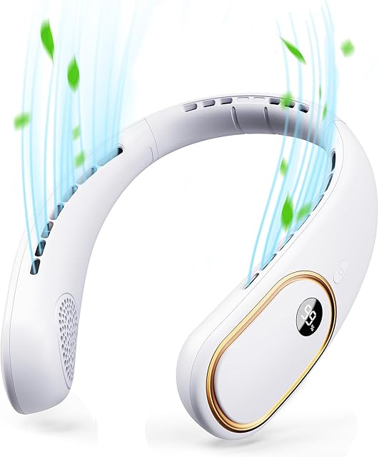 Neck Fan Rechargeable - 5000mAh Portable Neck Fan with Digital Display, 4 Speeds 75% Stronger Cooling, Hands-Free Personal Fan for Women/Men/Kids, Type-C Fast Charge, Gift-Ready Packaging