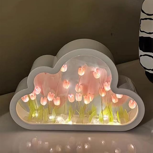 DIY Cloud Tulip Mirror Night Light Bedroom Cloud Tulip Table Lamp Pink