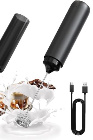 CIRCLE JOY Rechargeable Milk Frother Hanheld, Dual Spring Whisk Electric Coffee Frother, Portable Hand Frother Wand Drink Mixer for Matcha Lattes Cappuccino, Kitchen Gifts, Black