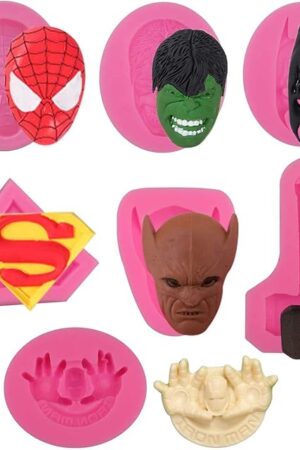 7 Pack Superhero Silicone Fondant Molds Candy Chocolate Fondant Molds for Cake Decorations