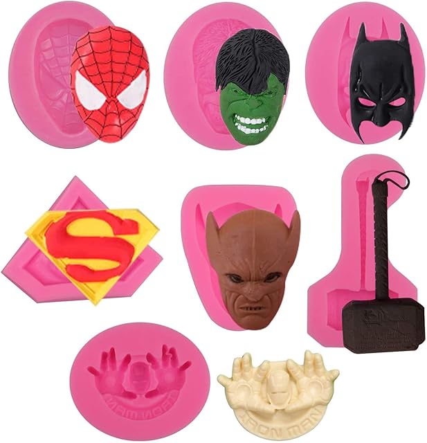 7 Pack Superhero Silicone Fondant Molds Candy Chocolate Fondant Molds for Cake Decorations