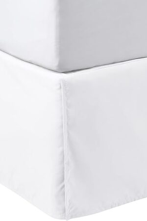 Amazon Basics Lightweight Pleated Bed Skirt, Queen, Bright White, Solid