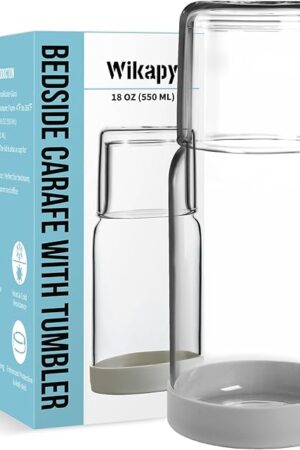 Wikapy Bedside Water Carafe and Glass Set 18 OZ Silicone Coaster