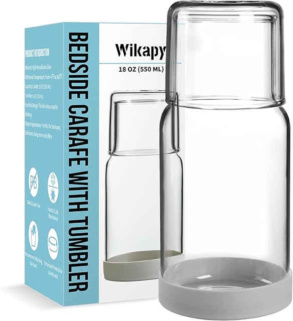Wikapy Bedside Water Carafe and Glass Set 18 OZ Silicone Coaster