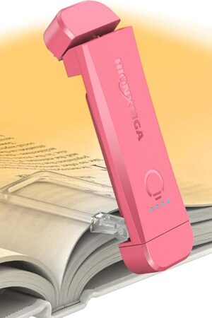Book Reading Light,Silent Touch Books Lamp for Reading in Bed,Rechargeable Clip on Booklight with 3 Amber Colors & 7 LEDs Precise Dimming for Eye Caring Night Reading,Book Lovers,Kids,Pink