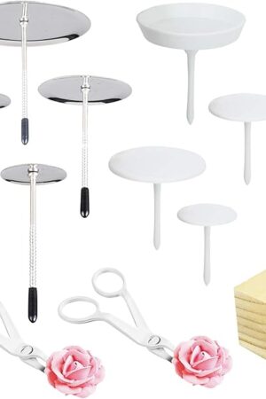 12 PCS Cake Decorating Supplies, Woohome 8 PCS 2 Style Cake Flower Nail, 2 PCS Flower Lifters and 1 PCS Wood Flower Nails Holder, 1 PCS Cake Icing Dispensers for Icing Flowers Decoration