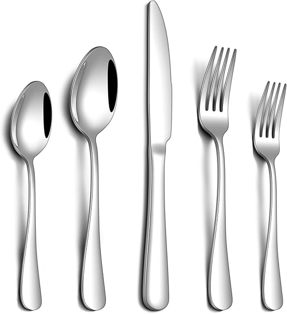 20 Piece Silverware Set, Stainless Steel Flatware Set for 4 Food Grade Cutlery Utensil Set Include Knife Fork Spoon Mirror Polished Dishwasher Safe