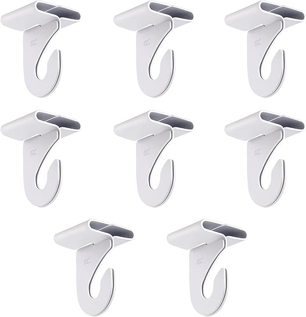 8 Pair Drop Ceiling Hooks for Hanging,White Heavy Duty Ceiling Hooks,Metal T-Bar Hooks,Suspended Ceiling Tile Hook Ceiling Clips for Home Classroom Grid Office & Decorations