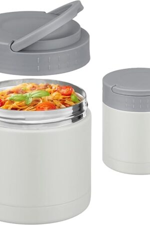10.5oz Soup Thermo for Hot Food Kids with Handle Lid, Vacuum Leakproof Insulated Food Jar Stainless Steel Wide Mouth Lunch Container for Office School Travel Outdoors Grey