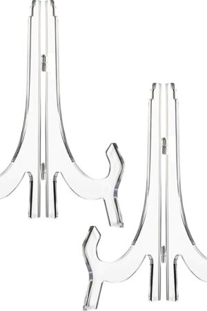 2 Pieces, 9.8 Inches Clear Acrylic Easels Display Stands/Plate Stands for Display Photos Holder Picture Frames or Other Items at Weddings, Birthdays, Home Decoration, Tables