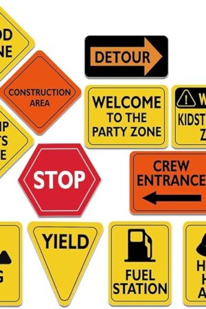 WERNNSAI Construction Party Decorations - 12 PCS Construction Birthday Party Supplies for Boys Kids Truck Birthday Cutouts Traffic Road Signs for Under Construction Party Baby Shower Decorations