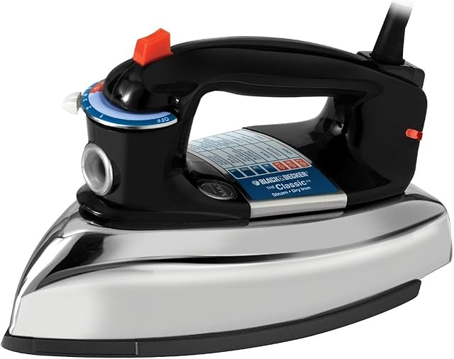 BLACK+DECKER The Classic Iron, F67E-T, Aluminum Soleplate, Steam or Dry Ironing, 7 Temperature Settings, Anti-Drip