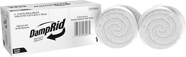 DampRid Moisture Absorber Drop-In Tablet Refill Pack, Fresh Scent, 15.8 oz., 4 Pack, Attract and Trap Excess Moisture and Eliminate Musty Odors for Cleaner, Fresher Air