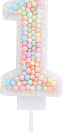 1 Birthday Candle Pastel Macaron Glitter 3D Number 1 Candles for Birthday Cakes Girl Women Sweet Theme One Years Old Birthday Wedding Anniversary Party Cake Decoration