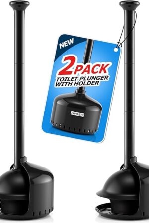 2Pack Toilet Plunger with Holder，Plungers for Bathroom with Holder, Toilet Plunger with Cover，Bathroom Plunger，Bathroom Decor，Toilet Bowl Cleaners,Bathroom Accessories，Black(19inch)