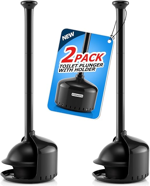 2Pack Toilet Plunger with Holder,Plungers for Bathroom with Holder, Toilet Plunger with Cover,Bathroom Plunger,Bathroom Decor,Toilet Bowl Cleaners,Bathroom Accessories,Black(19inch)