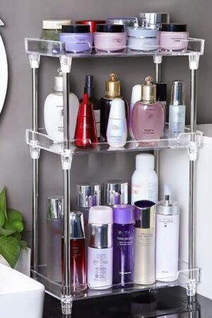 3 Tier Acrylic Corner Shelf Bathroom Organizer Clear Countertop Storage