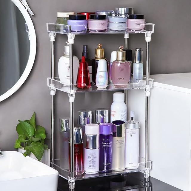 3 Tier Acrylic Corner Shelf Bathroom Organizer Clear Countertop Storage