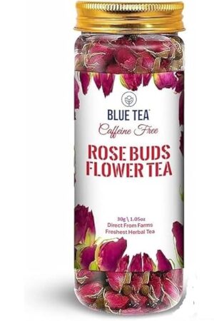 BLUE TEA Rose Buds Herbal Tea - 1.06 Ounce - Grade A - DETOX TEA | Caffeine Free | Vegan | GMO-Free | Food Grade Pet Jar