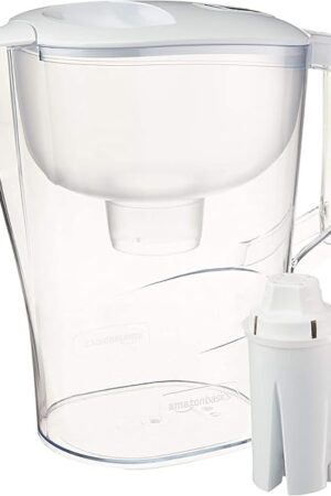 Amazon Basics 10-Cup Pitcher with Filter Compatible with Brita Water Filter Pitcher for Clean, Crisp Water, WQA and NSF Certified, Made in Europe