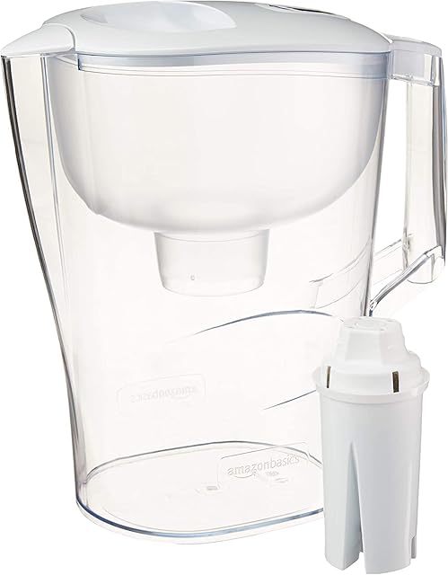 Amazon Basics 10-Cup Pitcher with Filter Compatible with Brita Water Filter Pitcher for Clean, Crisp Water, WQA and NSF Certified, Made in Europe