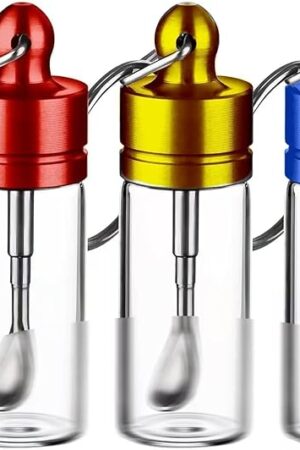 3-Pack Vial Mini Glass Containers with Spoon, Leak-proof, Keychain - Portable Storage for Spices, Sugar, Travel, Kitchen (Assorted Colors) (2)