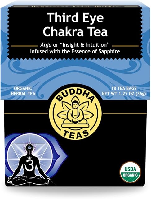 Buddha Teas - Third Eye Chakra Tea - Organic Herbal Tea - For Insight & Intuition - With Eyebright, Spearmint, Star Anise & Sapphire Essence - 100% Kosher & Non-GMO - 18 Tea Bags (Pack of 1)