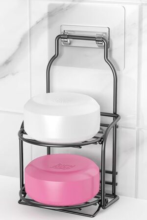 2-Tier Shower Soap Shampoo Bar Holder, Self Adhesive & Freestanding Draining Soap Dish Caddy for Bathroom Kitchen Wall Accesories, Apartment Essentials Decor
