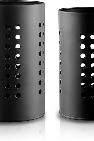 Evanda Kitchen Utensils Holder for Countertop Pack of 2, Stainless Steel Black Utensils Caddy, Farmhouse Stylish Organizer and Kitchen Decor Utensil Crock, Gift for New House New Apartment