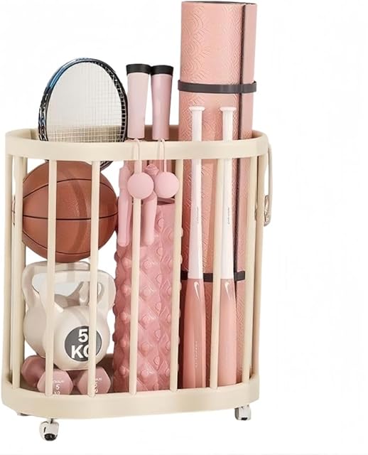 Yoga Mat Storage Rack with 360° Rotating Wheels, Home Gym Equipment Organizer, for Skateboard, Basketball, Tennis Racket, Barbell, Large-capacity Storage Basket for Household Toys Clothes