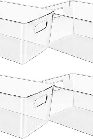 Clear Plastic Storage Bins, Pantry Organizers and Storage or Kitchen Organization and Storage Containers Bins for Organizing, Fridge, Freezer, Bathroom, Pantries, Refrigerator, Cabinet Organizer Bin