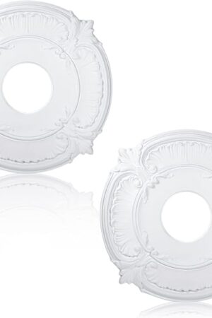 2 Pieces PU Ceiling Medallion Decorative Ceiling Fan Medallion Round Home Lighting for Light Fixtures Chandeliers, 12" od x 3.5" ID(White)