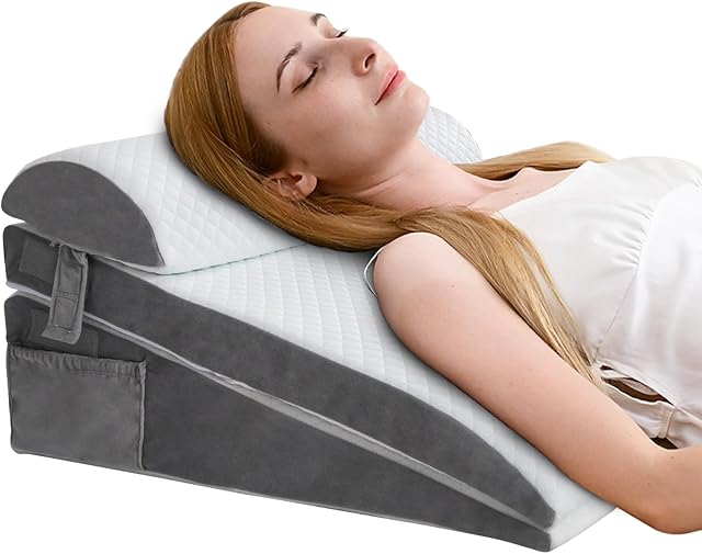 ENITYA Bed Wedge Pillow for Sleep Apnea - 3PCS Wedge Pillow for Acid Reflux Relief/Back Pain Relief/Sleeping/After Surgery/Leg Support - Memory Foam Top, Washable Cover, White