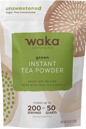 Waka Instant Green Tea Mix, Classic - 100% Tea Leaves, No Additives, Unsweetened Tea Powder for 50 Quarts or 200 Cups – Easy Quick Hot and Iced Teas (4.5oz)