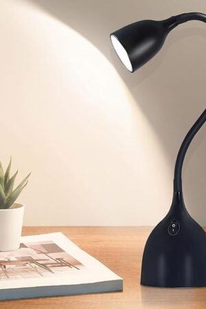 Desk Lamp for Home Office, LED Reading Light, Small Adjustable Flexible Gooseneck Table Lamp, Eye-Caring Desk Lamp for College Dorm Room Study Lamp, Black