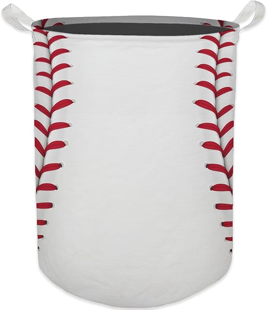 Baseball Stitch Laundry Basket, Baseball Sports Waterproof Collapsible Laundry Hamper Dirty Clothes Storage Toy Bin Ball Organizer for Boys Room College Dorm Nursery, Baseball Gifts for Boys Men