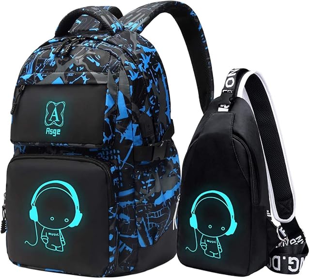 Asge Waterproof Camo Blue Backpack for Boys