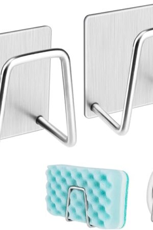 Adhesive Sponge Holder Sink Caddy for Kitchen Accessories - SUS304 Stainless Steel Rust Proof Waterproof, Quick Drying (2 Pack)