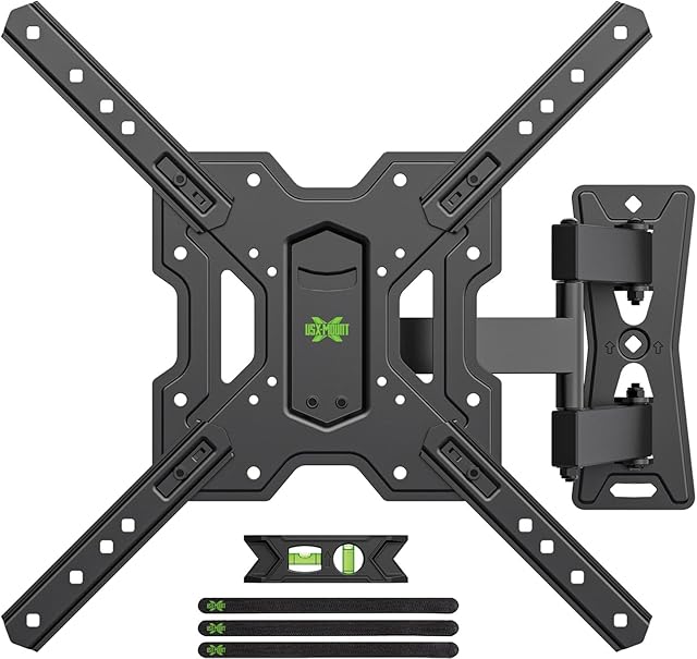 USX MOUNT UL Listed Full Motion TV Mount, Swivel Articulating Tilt TV Wall Mount for 26-55Inch LED, 4K, Wall Mount Bracket with VESA 400x400mm Up to 77lbs, Perfect Center Design -XMM006-1