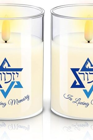 VIHOSE 2 Pcs Electric Memorial Candle LED Yahrzeit Candle for Loss of Loved One Sympathy Yizkor Flameless Candles Battery Powered Gift for Prayers Yom Kippur Chanukah Funeral Decoration