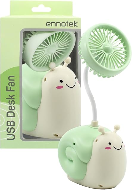 Cute Animal Table Top Fan USB-C, Fun Office Desk Accessories, Desk Fans Small Quiet Electric Plug In, Small Plug In Fan, Table Fans, Cubical Accessories for Work (Green Snail)