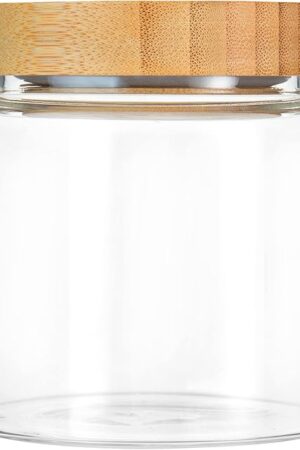 480 ml / 16 oz clear cute glass storage canister holder with airtight bamboo lid, modern decorative small container jar for coffee, spice, candy, salt, cookie, condiment, pepper, sugar
