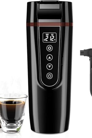 Car Electric Kettle for Travel : FVPE 12V/24V Small Electric Water Kettle, Multi-Temp Control 400 mL Portable Car Water Boiler for Brewing Coffee Tea,LCD Display 304 Stainless Steel Truck Heating Cup