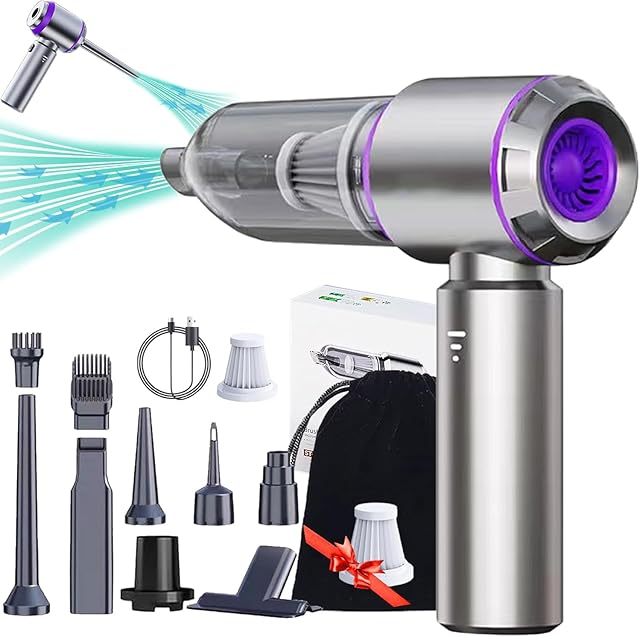Airified Pro Car Vacuum, 3 in 1 New Pro V2 Portable 29000 Pa Suction Air Blower/Car Vacuum, Rechargeable High Power Cordless Vacuum Cleaner for Home, Long Lasting Battery Mini Vacuum Cleaner