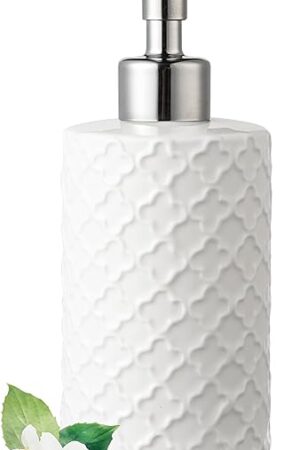 Ceramic Soap Dispenser with Pump, Hand and Liquid Soap Dispenser Rust Proof, for Bathroom and Kitchen, White