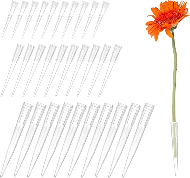 30 Pcs Plastic Flower Stems Tube Holder Fresh Flower Cake Spikes Pointed End Flowers Arrangement Holders for DIY Valentine's Day Crafts