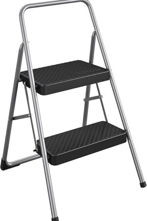 CoscoProducts COSCO 11137PBL1E 2 Household Folding Step Stool, ANSI Type 3, 200 lb Weight Capacity, Platinum