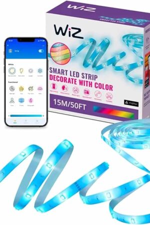 WiZ LED Smart Light Strip - Sunset to Sunrise Automation + Preset Light Modes + Control with Voice or App, Full Color RGB, Works with Alexa, Google Home, and HomeKit - 50 ft Cut to Fit