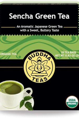 Buddha Teas Organic Sencha Japanese Green Tea - 18 Tea Bags | With Antioxidants | OU Kosher & Non-GMO | Caffeinated | For Health & Wellbeing | Clean Ingredients