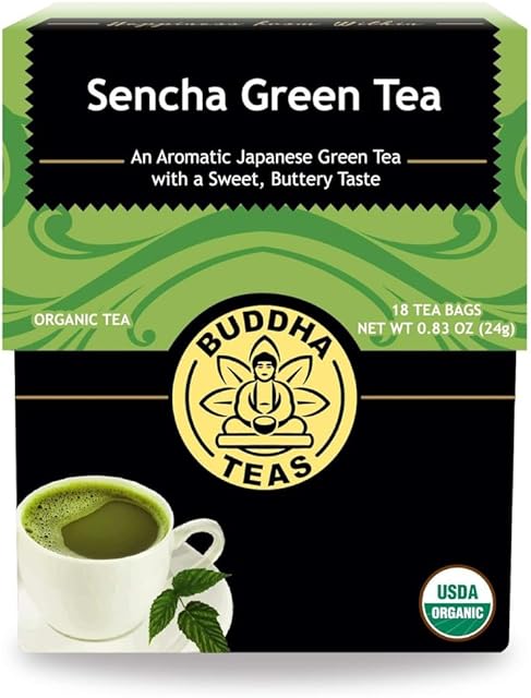 Buddha Teas Organic Sencha Japanese Green Tea - 18 Tea Bags | With Antioxidants | OU Kosher & Non-GMO | Caffeinated | For Health & Wellbeing | Clean Ingredients